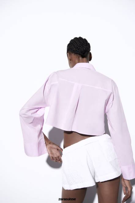 Zara vêtements P66V442 femmes chemise courte en popeline mauve clair