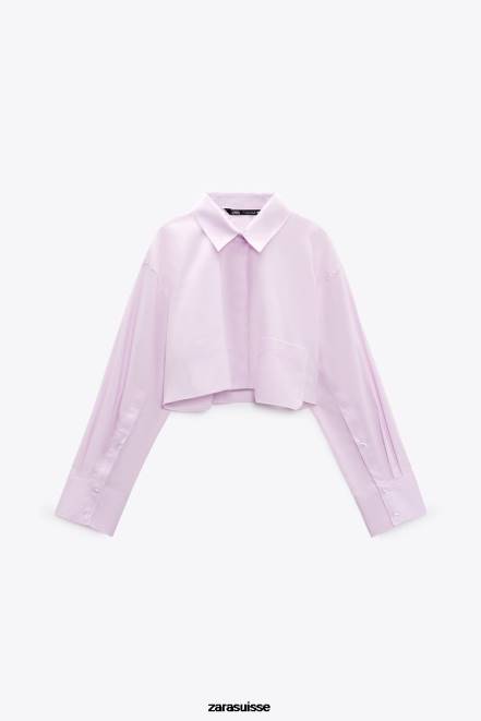 Zara vêtements P66V442 femmes chemise courte en popeline mauve clair