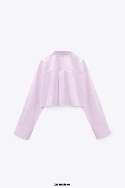 Zara vêtements P66V442 femmes chemise courte en popeline mauve clair