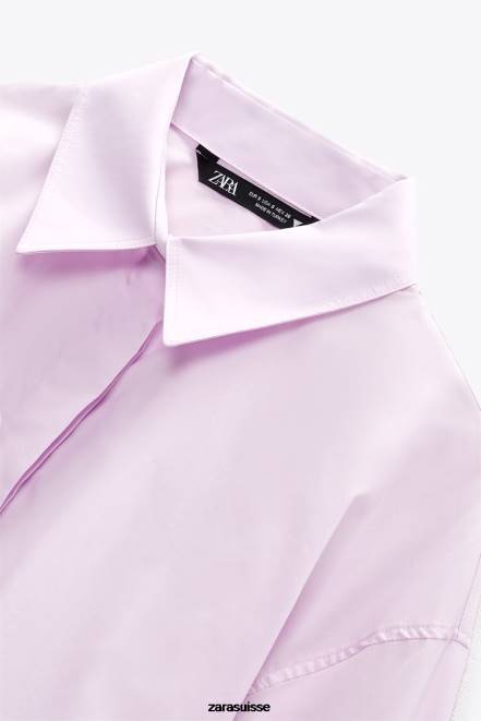Zara vêtements P66V442 femmes chemise courte en popeline mauve clair