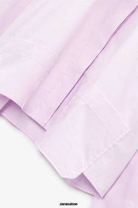 Zara vêtements P66V442 femmes chemise courte en popeline mauve clair