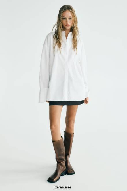 Zara vêtements P66V443 femmes chemise surdimensionnée blanc