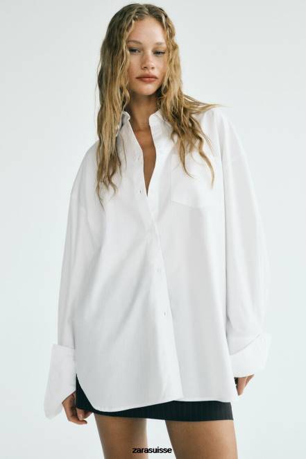 Zara vêtements P66V443 femmes chemise surdimensionnée blanc