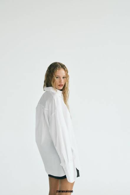Zara vêtements P66V443 femmes chemise surdimensionnée blanc