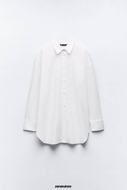 Zara vêtements P66V443 femmes chemise surdimensionnée blanc