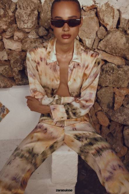 Zara vêtements P66V444 femmes chemise à imprimé tie-dye multicolore