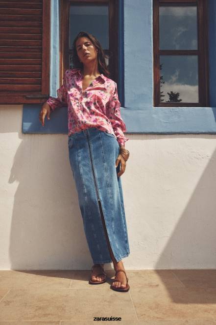 Zara vêtements P66V446 femmes chemise à imprimé fleuri multicolore