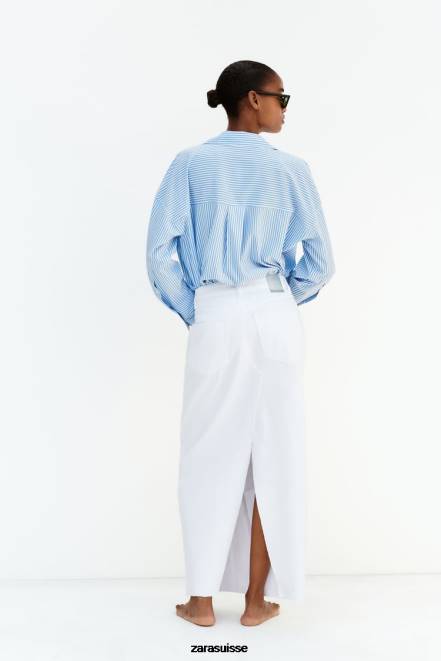 Zara vêtements P66V448 femmes chemise fluide basique à rayures bleu blanc