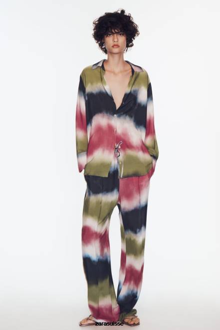 Zara vêtements P66V451 femmes chemise à imprimé tie-dye multicolore