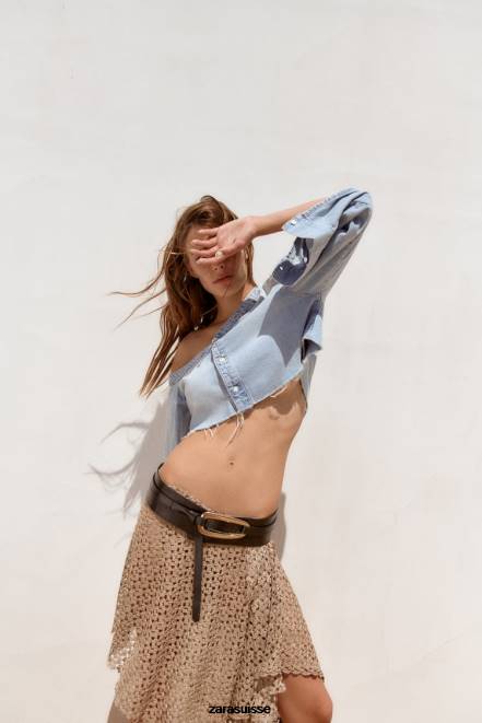 Zara vêtements P66V452 femmes chemise asymétrique en jean trf bleu