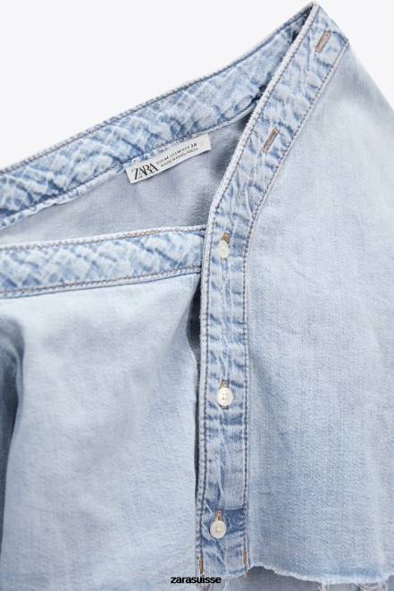 Zara vêtements P66V452 femmes chemise asymétrique en jean trf bleu