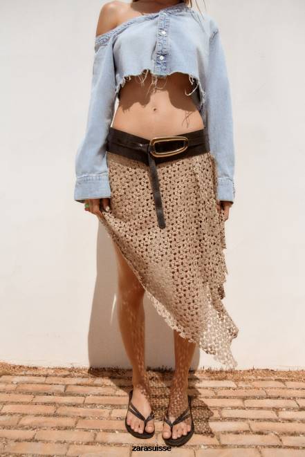 Zara vêtements P66V452 femmes chemise asymétrique en jean trf bleu