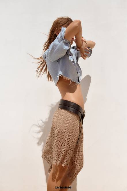 Zara vêtements P66V452 femmes chemise asymétrique en jean trf bleu