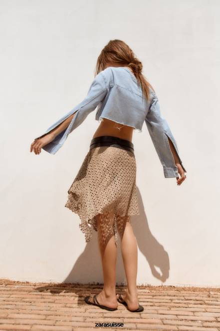 Zara vêtements P66V452 femmes chemise asymétrique en jean trf bleu