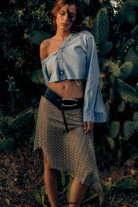 Zara vêtements P66V452 femmes chemise asymétrique en jean trf bleu