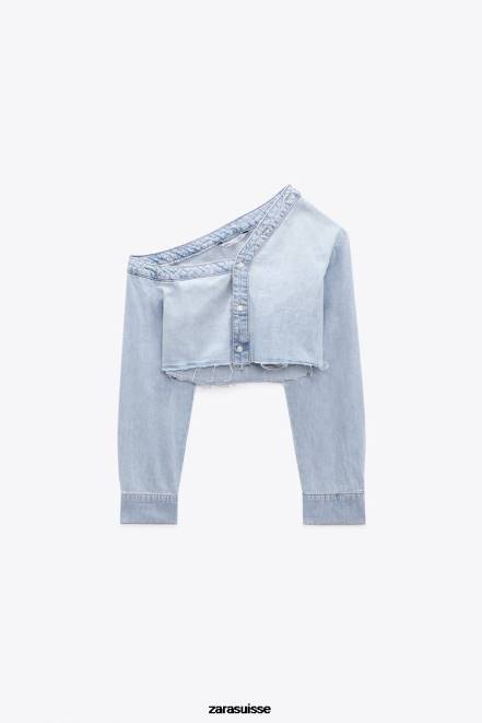 Zara vêtements P66V452 femmes chemise asymétrique en jean trf bleu