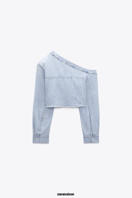 Zara vêtements P66V452 femmes chemise asymétrique en jean trf bleu