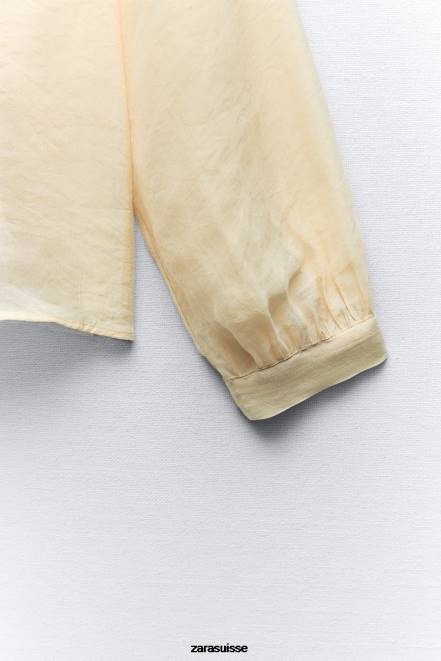 Zara vêtements P66V455 femmes blouse à col noué beige