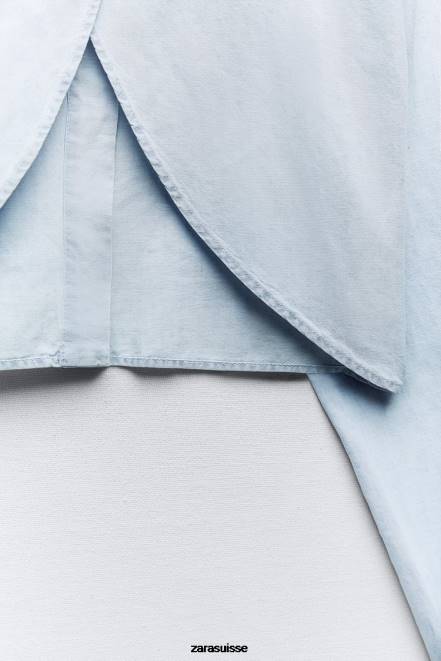 Zara vêtements P66V456 femmes chemise courte à dos croisé bleu clair