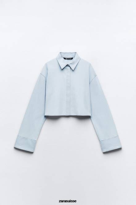 Zara vêtements P66V456 femmes chemise courte à dos croisé bleu clair