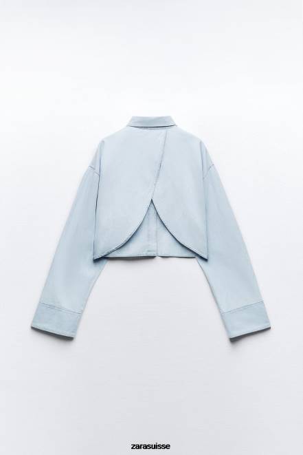 Zara vêtements P66V456 femmes chemise courte à dos croisé bleu clair