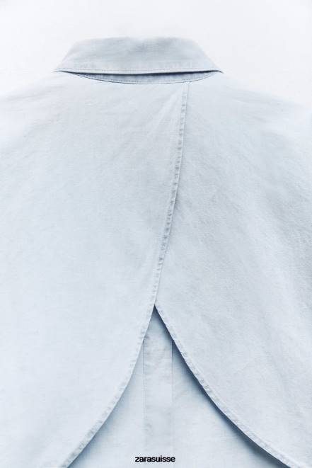 Zara vêtements P66V456 femmes chemise courte à dos croisé bleu clair