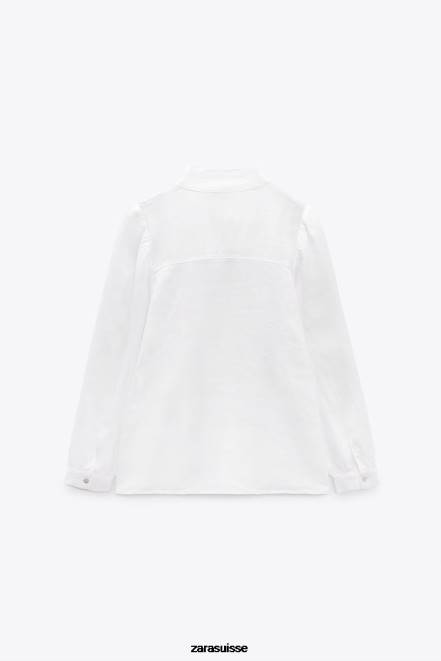 Zara vêtements P66V457 femmes Chemise à nœud 100% lin blanc