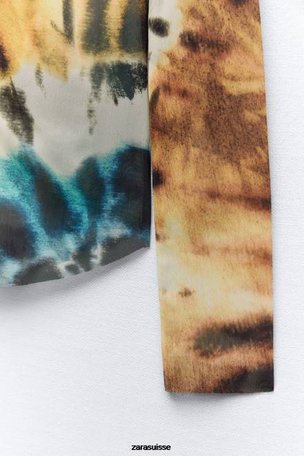 Zara vêtements P66V458 femmes chemise en tulle à imprimé tie-dye des oranges