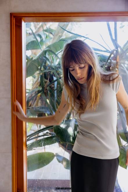 Zara vêtements P66V871 femmes chemise en coton lavé gris