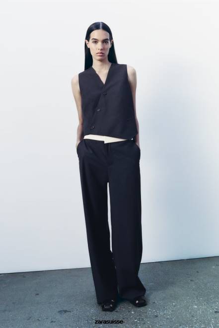 Zara vêtements P66V188 femmes gilet asymétrique collection zw bleu marine