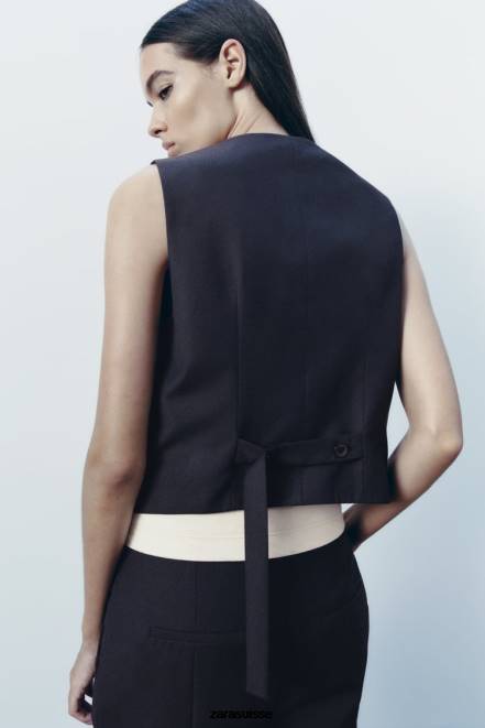 Zara vêtements P66V188 femmes gilet asymétrique collection zw bleu marine