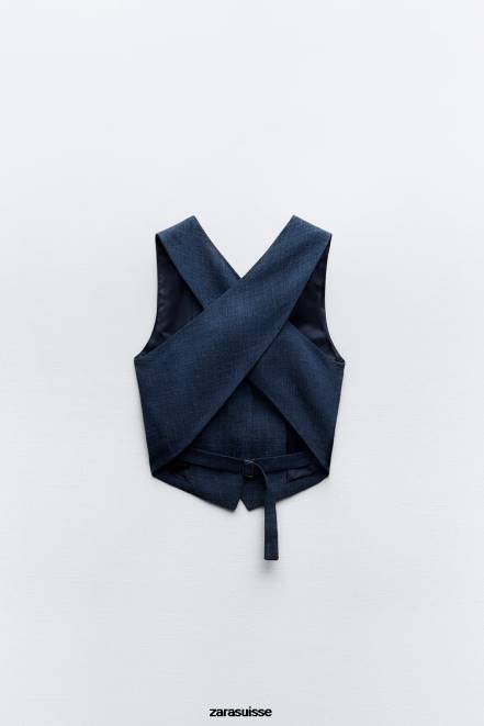 Zara vêtements P66V189 femmes zw collection gilet cache-cœur indigo