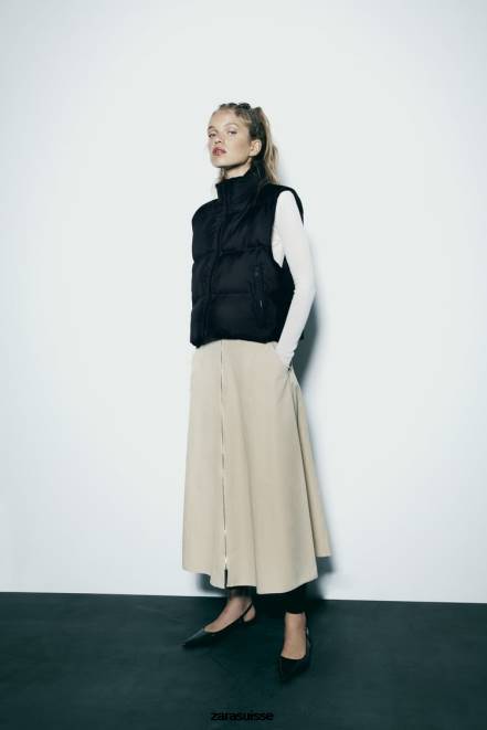 Zara vêtements P66V192 femmes gilet matelassé court coupe-vent et imperméable noir