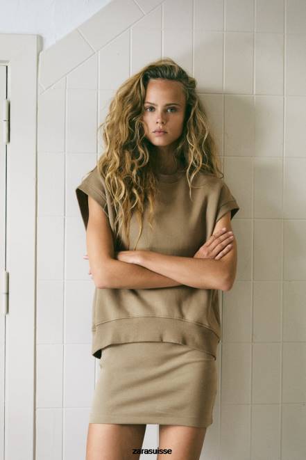 Zara vêtements P66V193 femmes gilet en peluche kaki