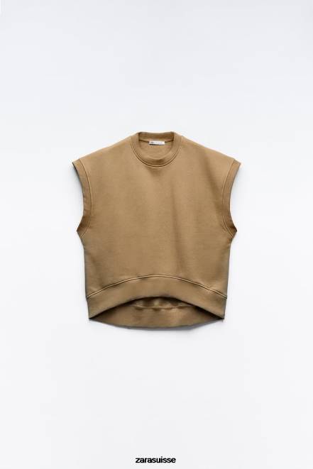 Zara vêtements P66V193 femmes gilet en peluche kaki