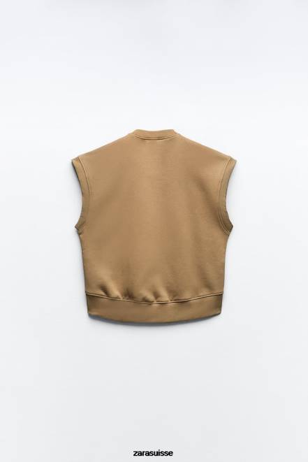 Zara vêtements P66V193 femmes gilet en peluche kaki