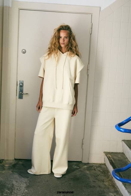 Zara vêtements P66V195 femmes gilet à capuche surdimensionné en peluche écru