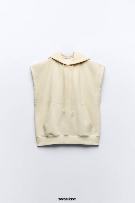 Zara vêtements P66V195 femmes gilet à capuche surdimensionné en peluche écru