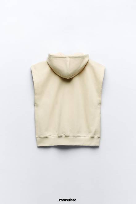Zara vêtements P66V195 femmes gilet à capuche surdimensionné en peluche écru