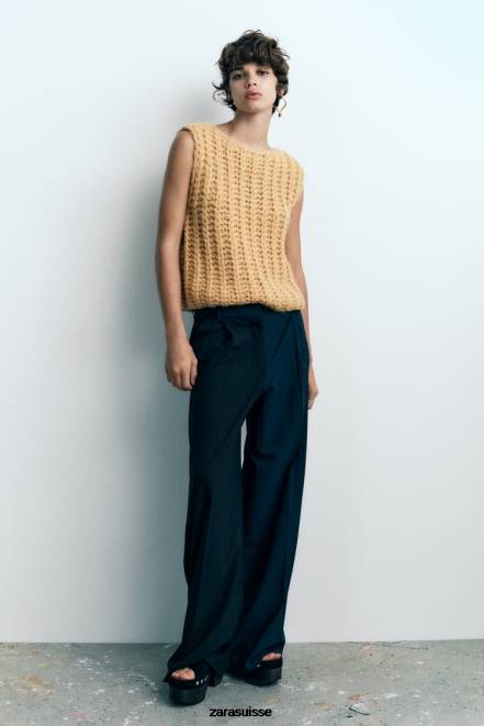 Zara vêtements P66V196 femmes gilet court en maille moutarde