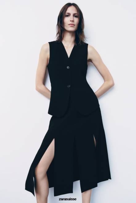 Zara vêtements P66V201 femmes gilet boutonné ajusté noir