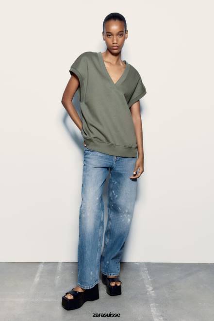 Zara vêtements P66V202 femmes gilet en peluche kaki