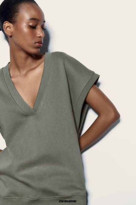 Zara vêtements P66V202 femmes gilet en peluche kaki