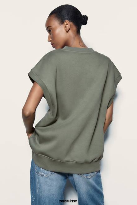 Zara vêtements P66V202 femmes gilet en peluche kaki