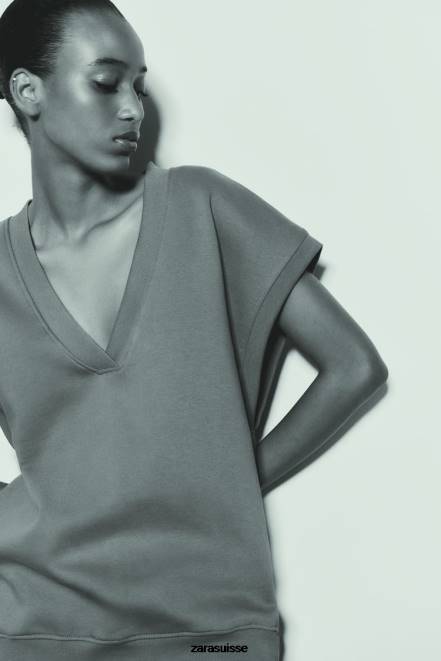 Zara vêtements P66V202 femmes gilet en peluche kaki