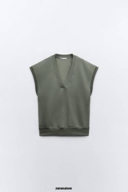 Zara vêtements P66V202 femmes gilet en peluche kaki