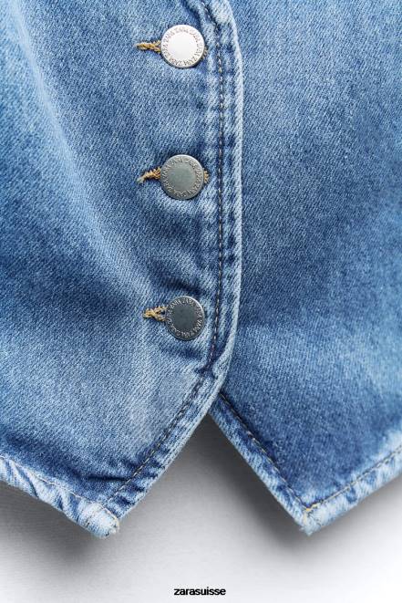 Zara vêtements P66V204 femmes gilet court en jean z1975 bleu moyen