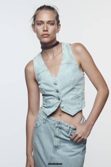 Zara vêtements P66V205 femmes gilet court en jean z1975 gris