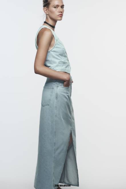 Zara vêtements P66V205 femmes gilet court en jean z1975 gris