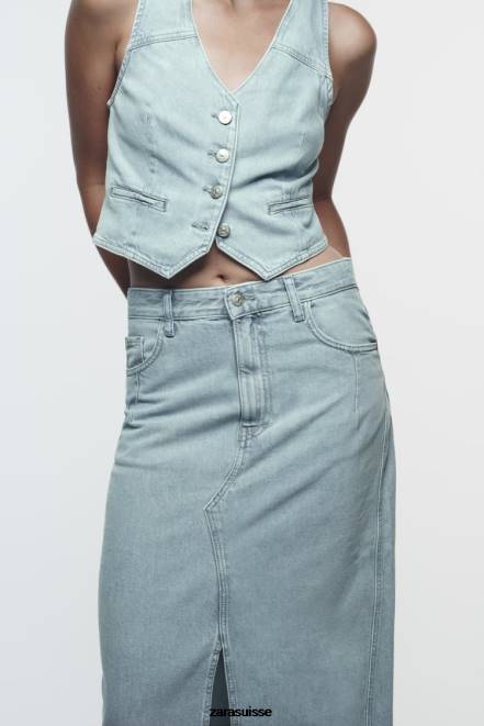 Zara vêtements P66V205 femmes gilet court en jean z1975 gris